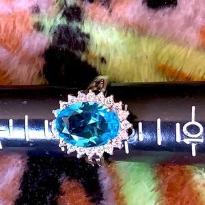 8.5 size SS Aquamarine white topaz ring